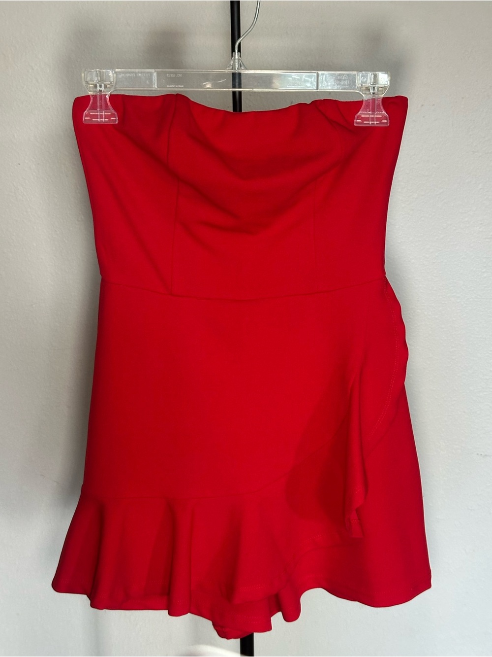 Lulu's Strapless Red Ruffle-Hem Mini Dress